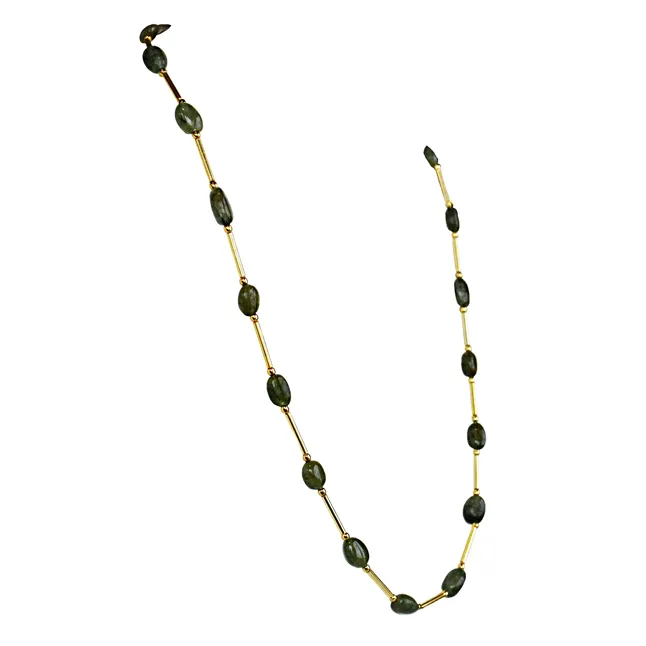 Real Green Oval Emerald & Gold Plated Pipe & Beads Single Line Necklace for Women (SN1071N)
