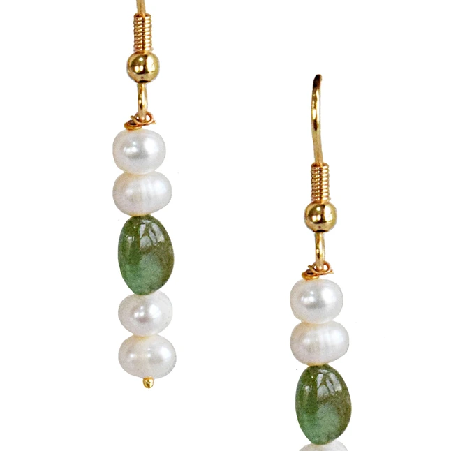 Real Freshwater Pearl & Green Oval Emerald Earirngs for Women (SN1072ER)