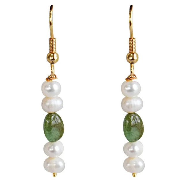 Real Freshwater Pearl & Green Oval Emerald Earirngs for Women (SN1072ER)