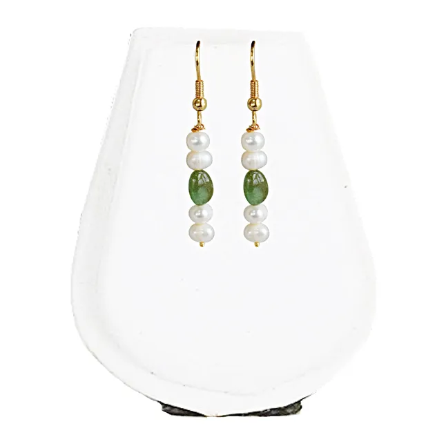Real Freshwater Pearl & Green Oval Emerald Earirngs for Women (SN1072ER)