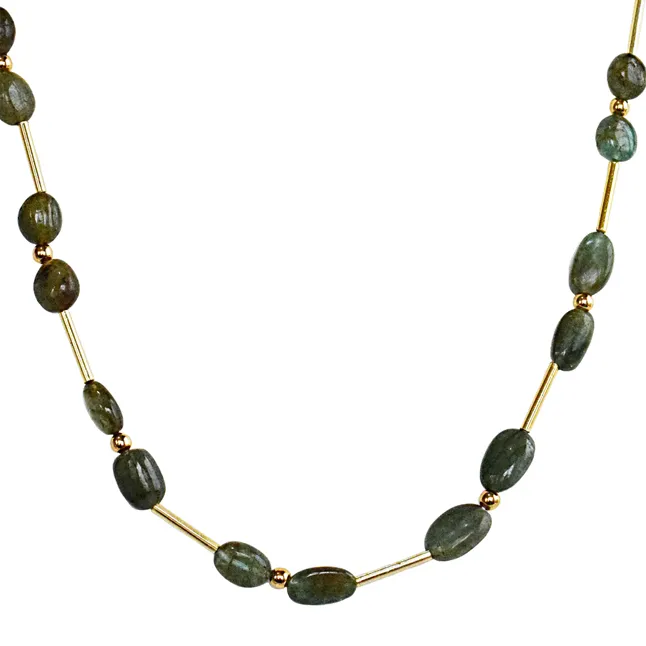Real Green Oval Emerald & Gold Plated Pipe & Beads Single Line Necklace for Women (SN1075N)
