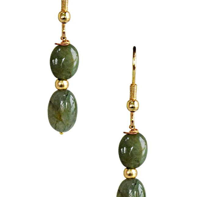 Real Green Oval Emerald & Gold Plated Beads Earirngs for Women (SN1075ER)