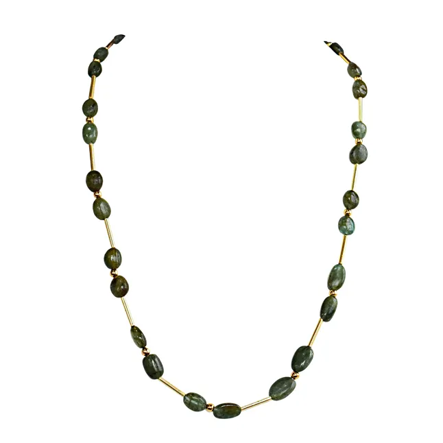 Real Green Oval Emerald & Gold Plated Pipe & Beads Single Line Necklace for Women (SN1075N)