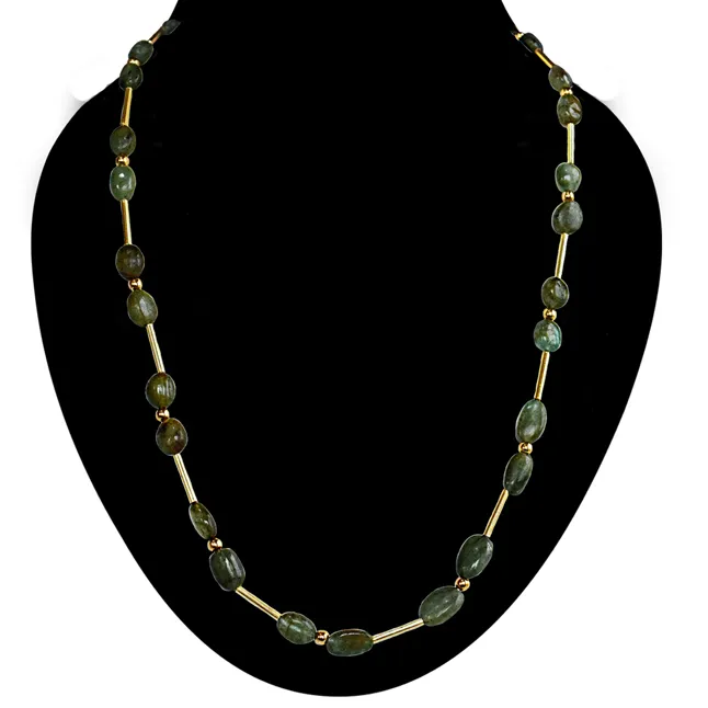 Real Green Oval Emerald & Gold Plated Pipe & Beads Single Line Necklace for Women (SN1075N)