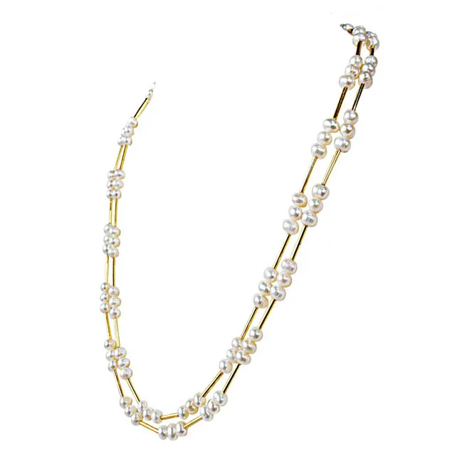 Embrace the Splendor: The 2-Line Real Pearl & Gold-Plated Necklace (SN1079)