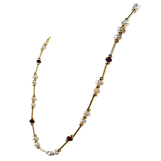 Unlock the Secret to Timeless Beauty: The Real Pearl, Red Ruby, and Gold Plated Necklace Awaits You (SN1082)