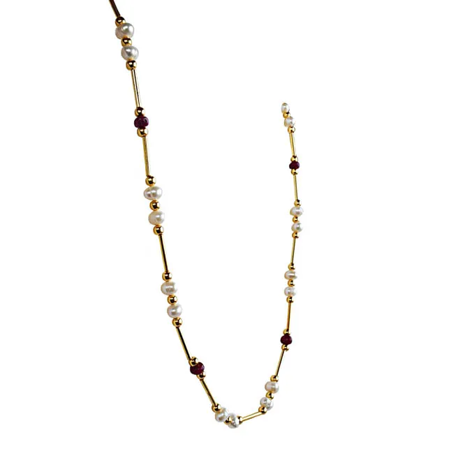 Unlock the Secret to Timeless Beauty: The Real Pearl, Red Ruby, and Gold Plated Necklace Awaits You (SN1082)