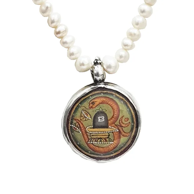Shivji Hand Painted Mini Round Painting Pendant Necklace with Freshwater Pearls (SN1083)