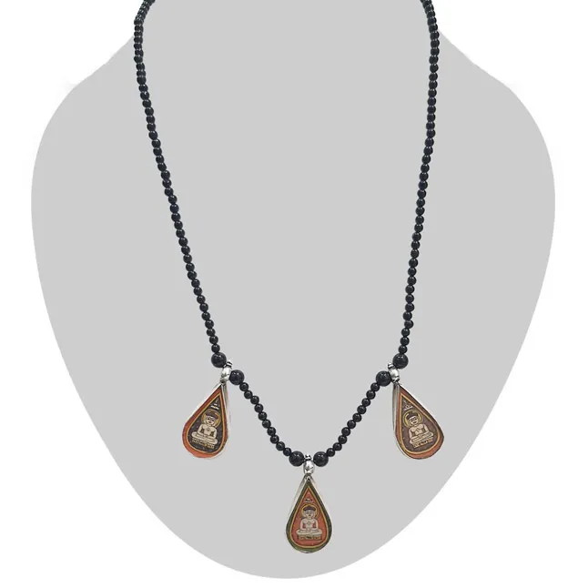 Wear Your Faith with Grace: The Exquisite Mahavir Pendant and Black Onyx Necklace (SN1087)