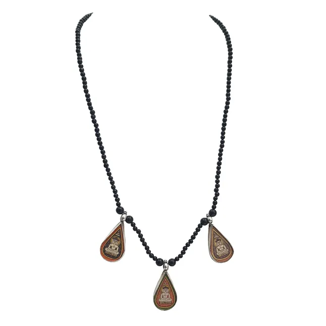 Wear Your Faith with Grace: The Exquisite Mahavir Pendant and Black Onyx Necklace (SN1087)