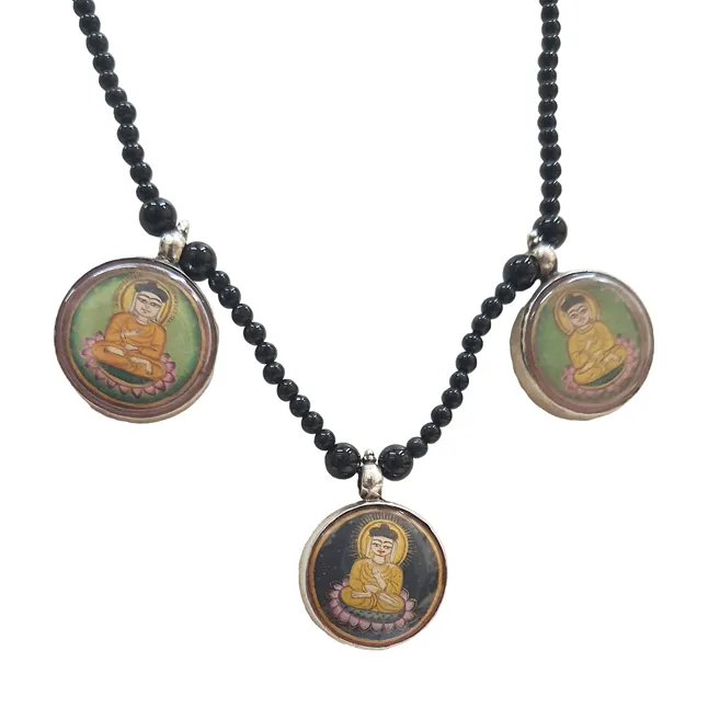 Wear Your Faith with Grace: The Exquisite Mahavir Pendant Set in Black Onyx Necklace  (SN1088)