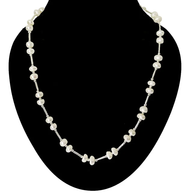 Moonlit Symphony: The Enchanted Pearl & Silver Plated Pipe Necklace (SN1094)