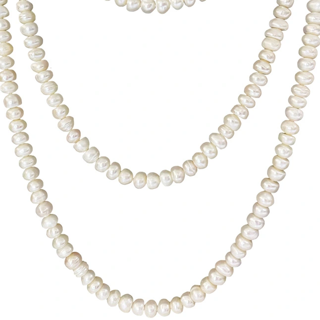 Triple Harmony: Freshwater Button Pearl 3-Line Necklace (SN1097)