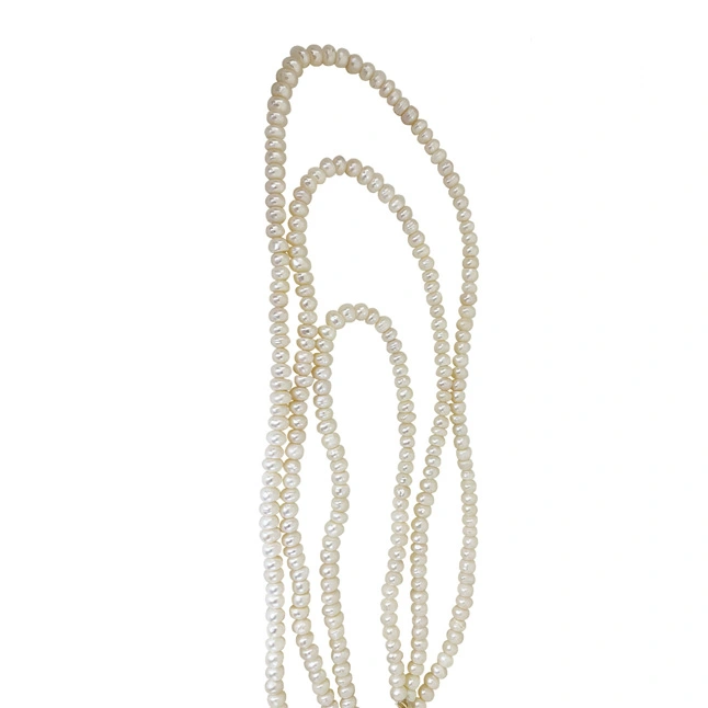 Triple Harmony: Freshwater Button Pearl 3-Line Necklace (SN1097)