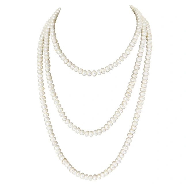 Triple Harmony: Freshwater Button Pearl 3-Line Necklace (SN1097)