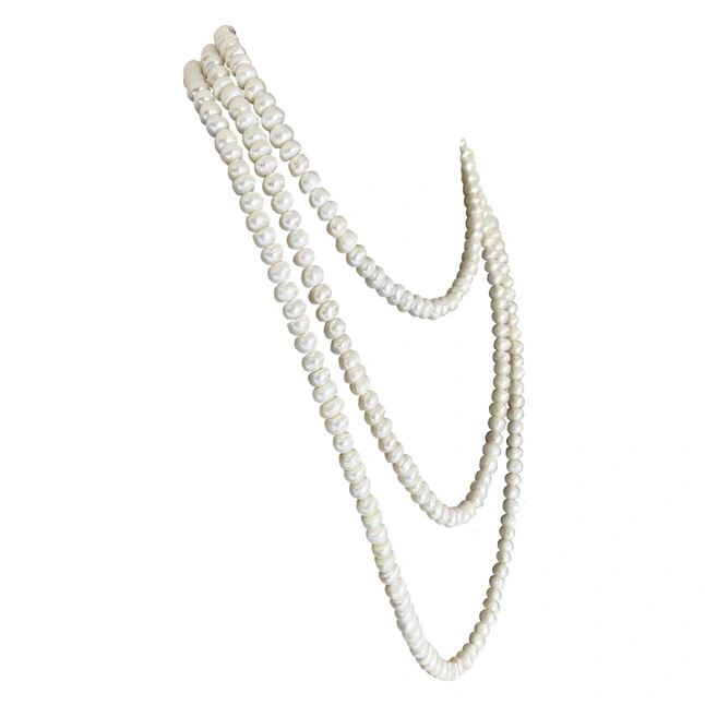 Triple Harmony: Freshwater Button Pearl 3-Line Necklace (SN1097)
