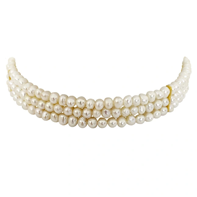 Pearl Bliss: Freshwater Button Pearl 3 Line Necklace (SN1098)