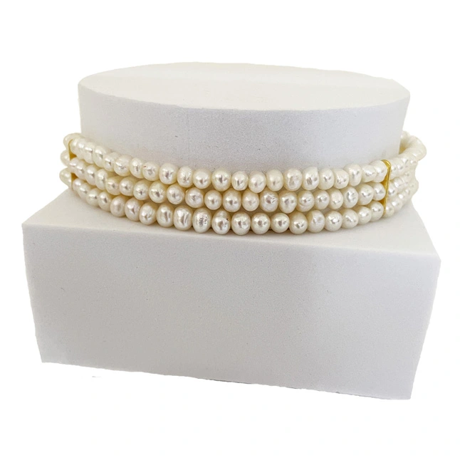 Pearl Bliss: Freshwater Button Pearl 3 Line Necklace (SN1098)