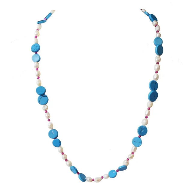 Enchanting Elegance: Exquisite Freshwater Pearl & Turquoise Jewelry Set (SN1099)
