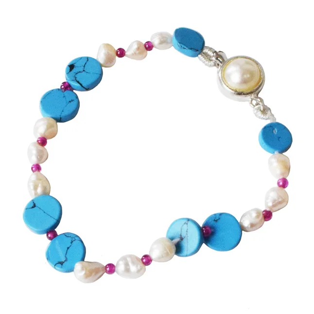Enchanting Elegance: Exquisite Freshwater Pearl & Turquoise Jewelry Set (SN1099)