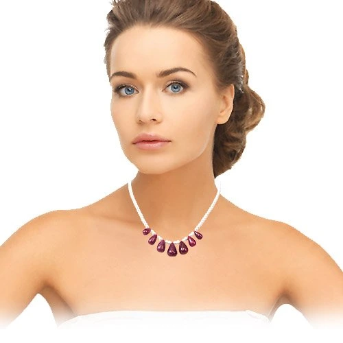 Bright Beauty - 7 Real Drop Ruby & Freshwater Pearl Necklace for Women (SN109)