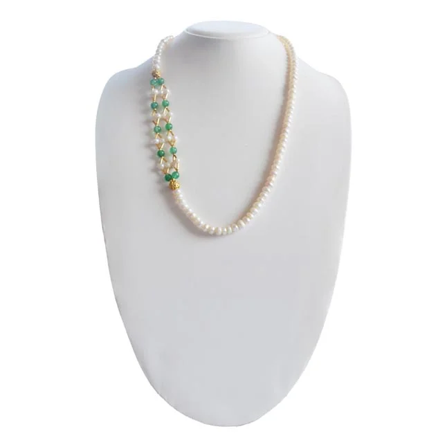 A Harmonious Blend of Elegance: Real Button Pearl & Green Onyx Necklace