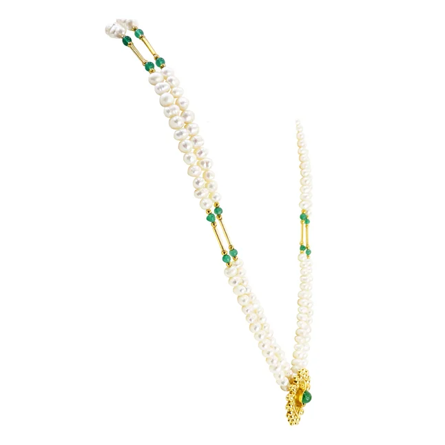 A Touch of Nature’s Beauty: Real Freshwater Pearl & Green Onyx Pendant Necklace