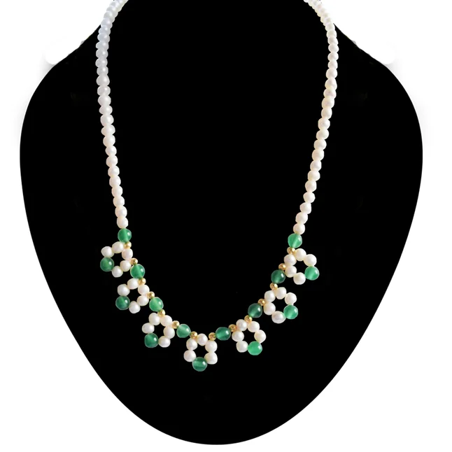 Embrace Natural Beauty: Real Freshwater Pearl & Green Onyx Beads Necklace