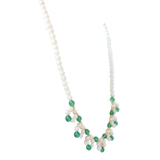 Embrace Natural Beauty: Real Freshwater Pearl & Green Onyx Beads Necklace