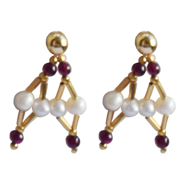 Real Button Pearl & Red Garnet Earrings: A Spark of Elegance