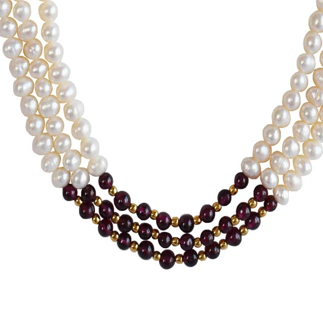 Luminous Elegance with Freshwater Pearls and Garnet Beads
