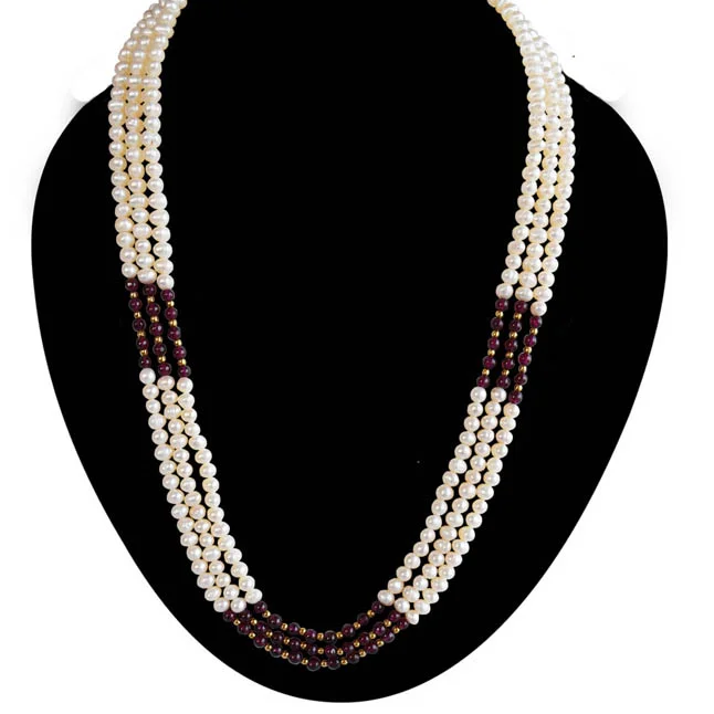 Luminous Elegance with Freshwater Pearls and Garnet Beads