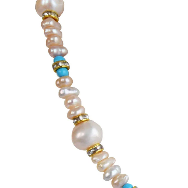 A Splash of Color: Real Pearl & Blue Turquoise Necklace Set