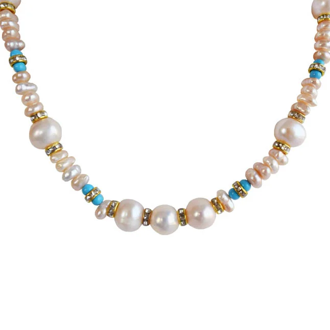 A Splash of Color: Real Pearl & Blue Turquoise Necklace Set