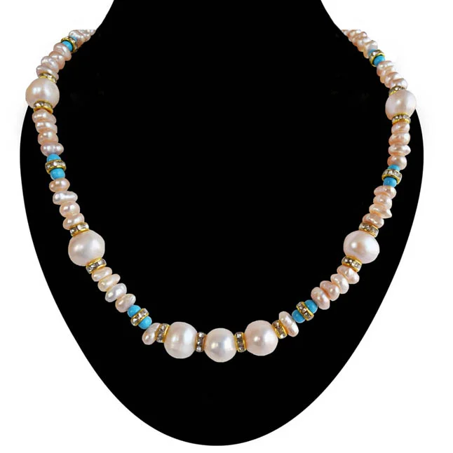A Splash of Color: Real Pearl & Blue Turquoise Necklace Set