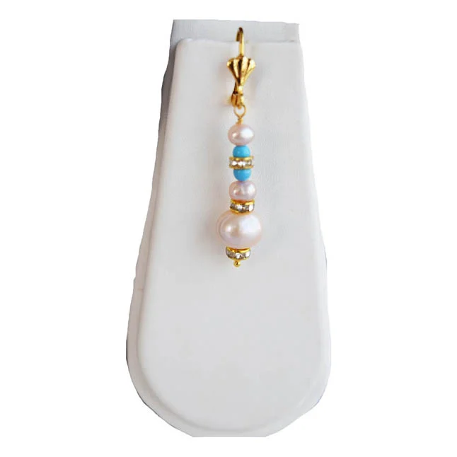 A Splash of Color: Real Pearl & Blue Turquoise Necklace Set