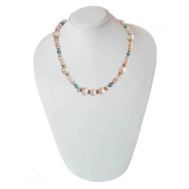 A Splash of Color: Real Pearl & Blue Turquoise Necklace Set