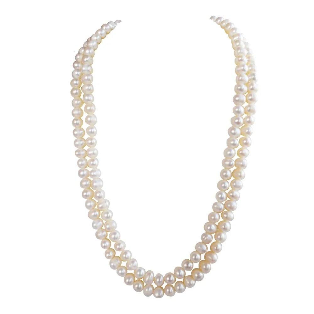 Two Line Real Natural Freshwater Pearl Necklace for Women (SN1113)