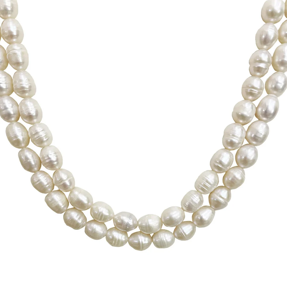 Two Line Big Elongated Real Natural Pearl Necklace for Women (SN1118)