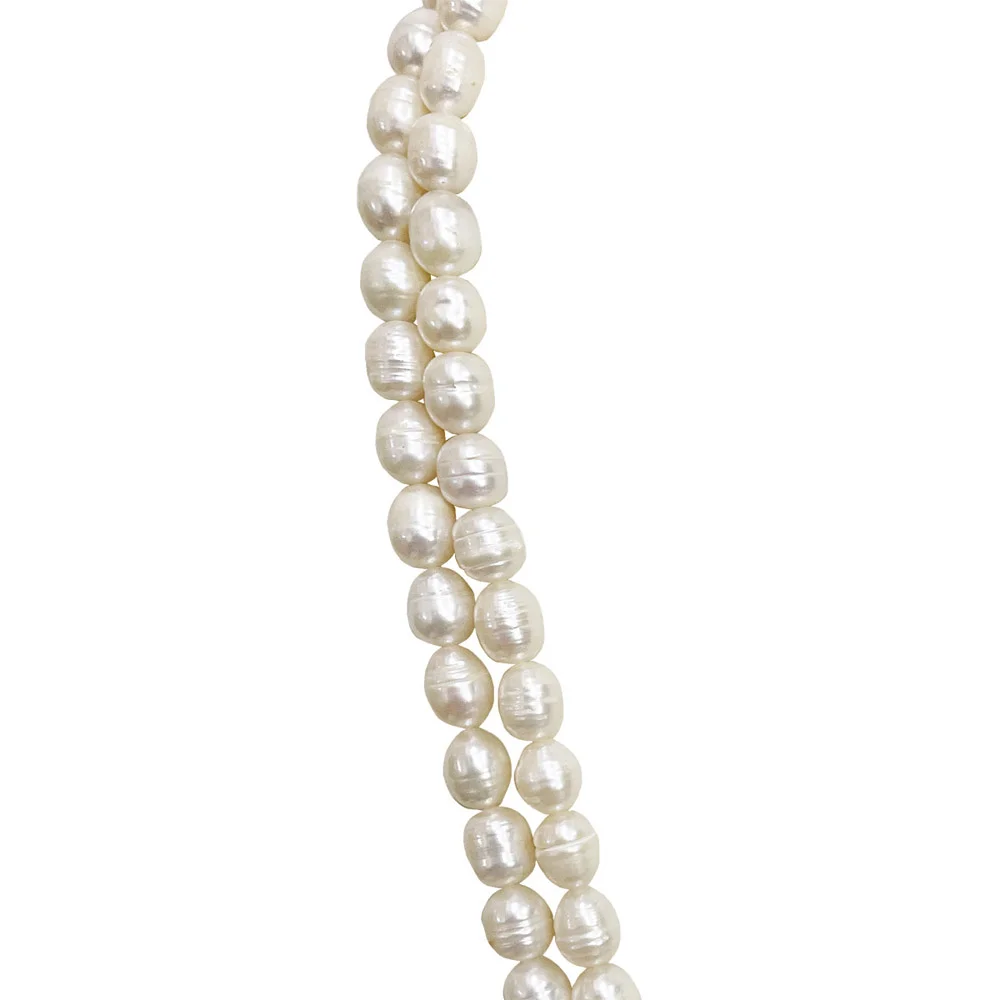 Two Line Big Elongated Real Natural Pearl Necklace for Women (SN1118)