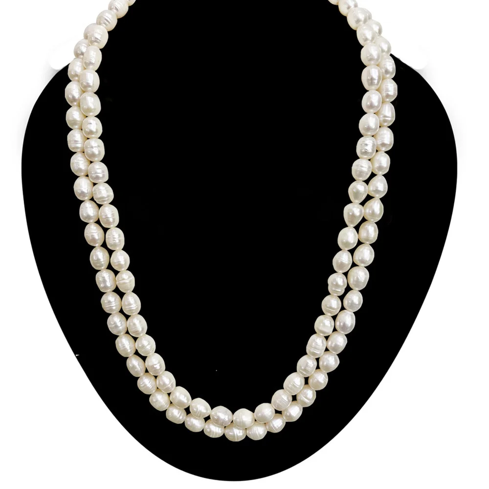 Two Line Big Elongated Real Natural Pearl Necklace for Women (SN1118)