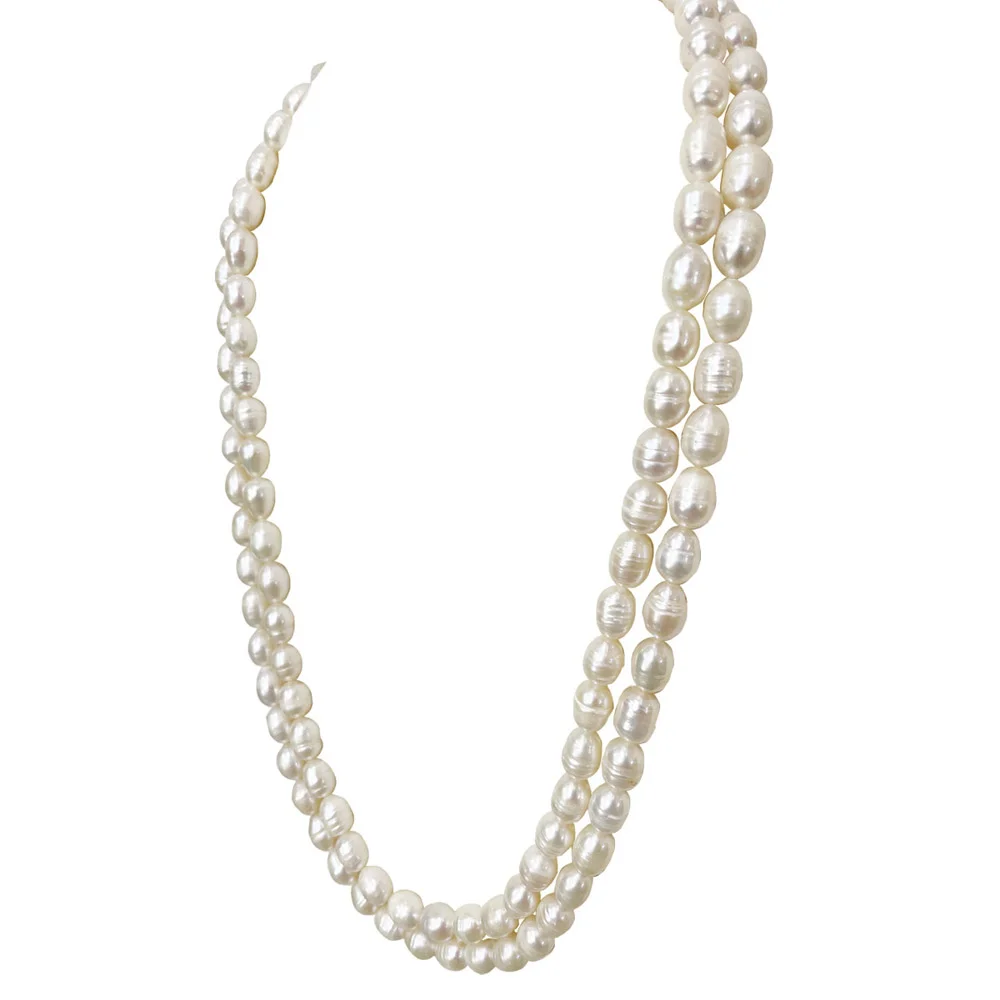 Two Line Big Elongated Real Natural Pearl Necklace for Women (SN1118)