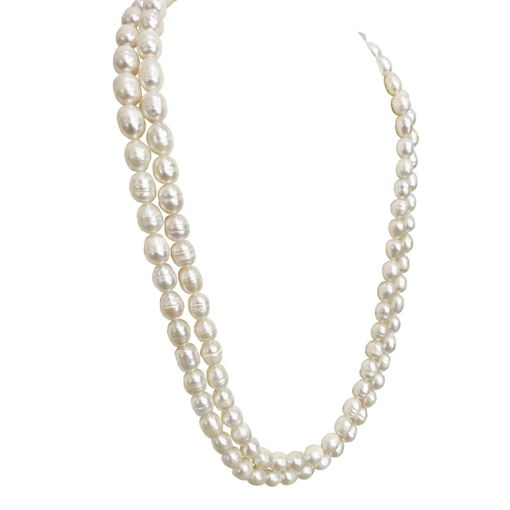 Two Line Big Elongated Real Natural Pearl Necklace for Women (SN1118)
