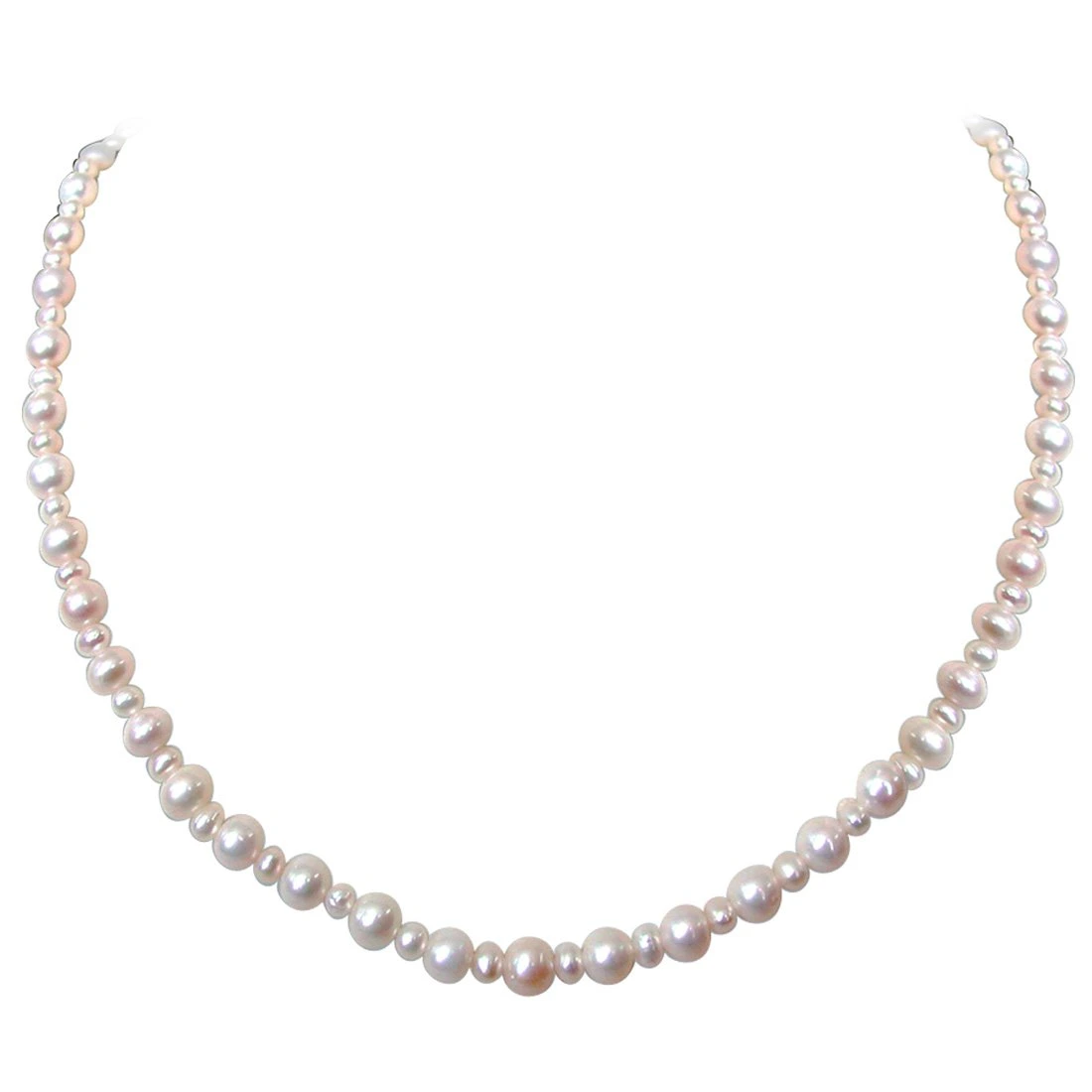 Round Radiance - Single Line Big & Small Real Freshwater Pearl Necklace for Women (SN124)