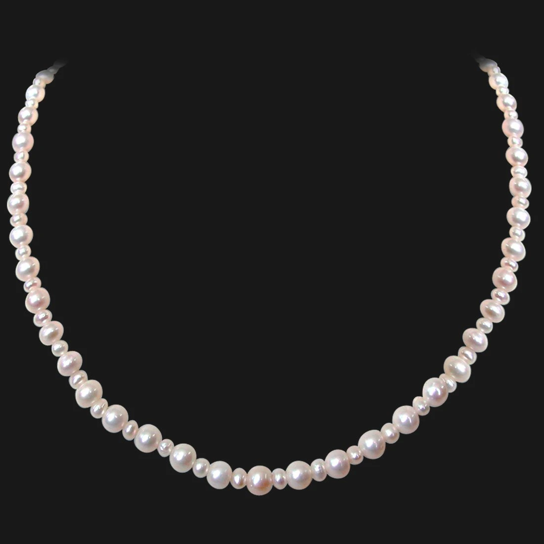 Round Radiance - Single Line Big & Small Real Freshwater Pearl Necklace for Women (SN124)