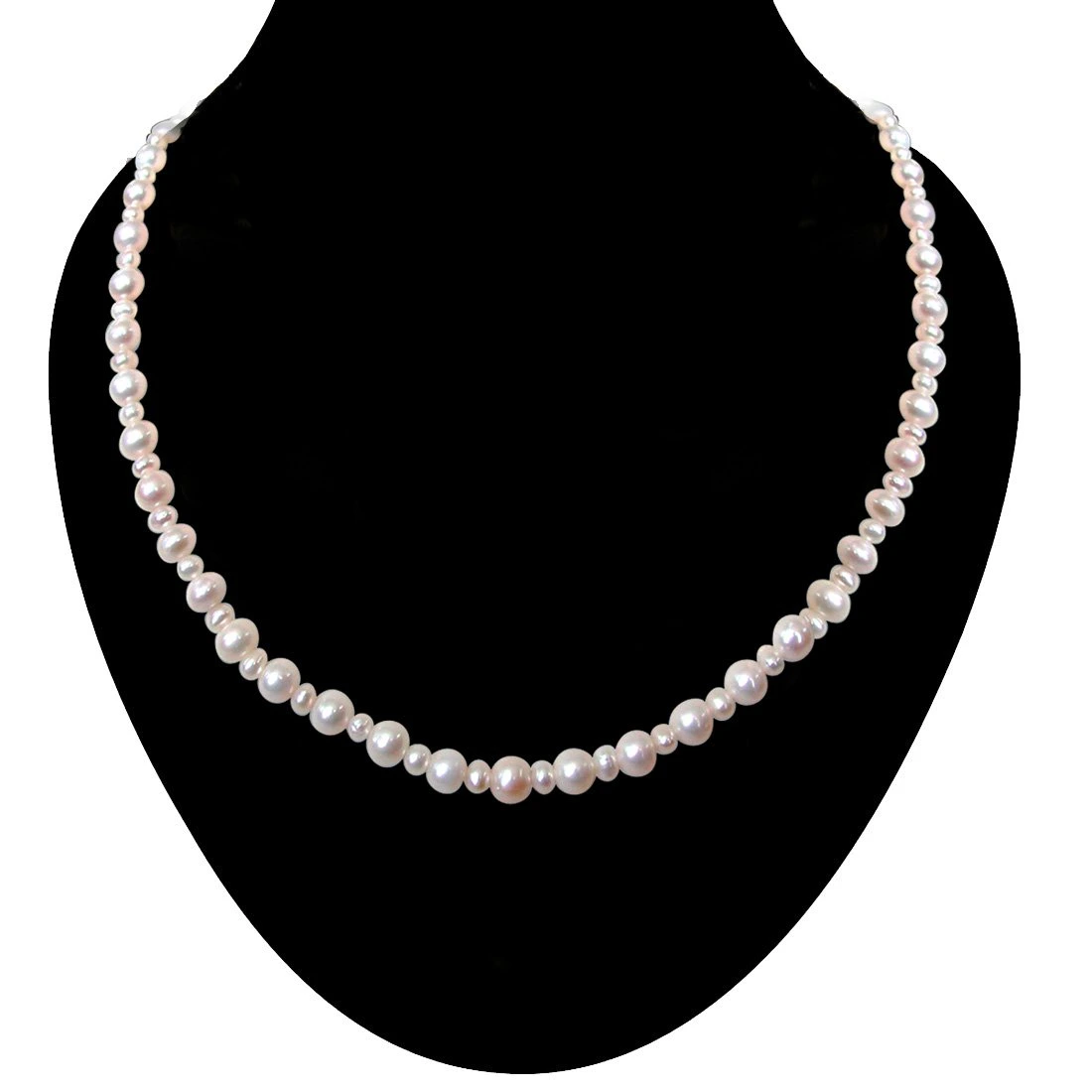 Round Radiance - Single Line Big & Small Real Freshwater Pearl Necklace for Women (SN124)