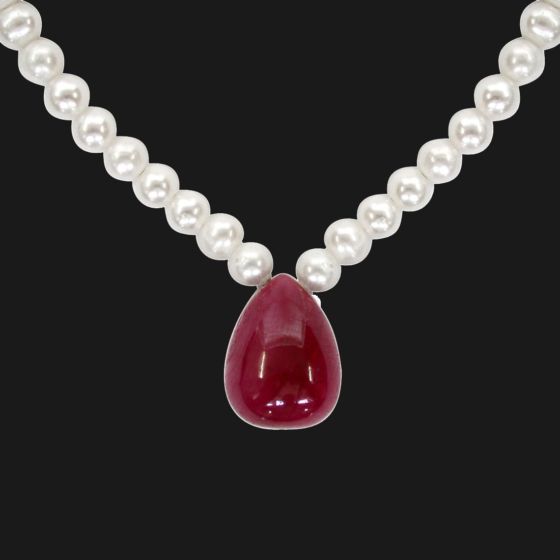 10.5cts Drop Ruby and Freshwater Pearl Necklace