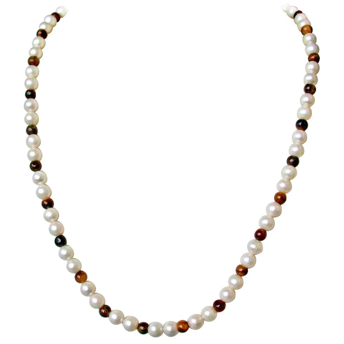Dandy - Single Line Real Freshwater Pearl & Tiger Eye Beads Necklace for Women (SN14)