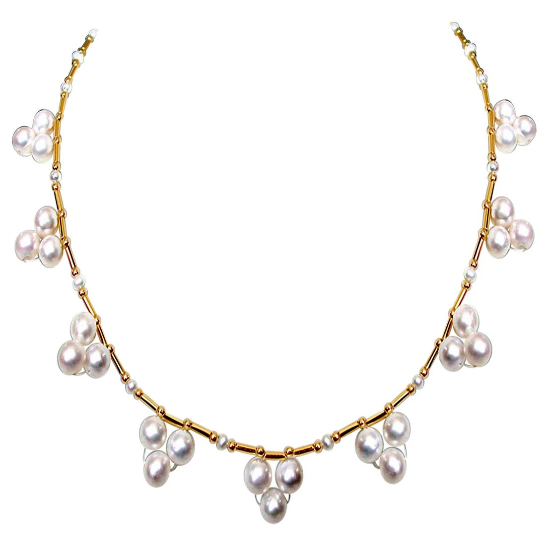Angelic Beauty - Single Line Flower Design Real Freshwater Pearl Necklace for Women (SN143)