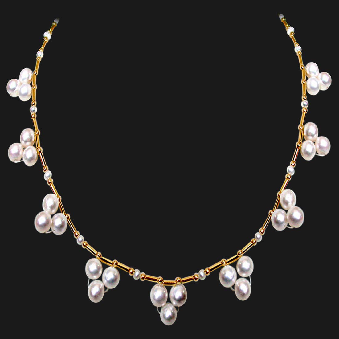 Angelic Beauty - Single Line Flower Design Real Freshwater Pearl Necklace for Women (SN143)
